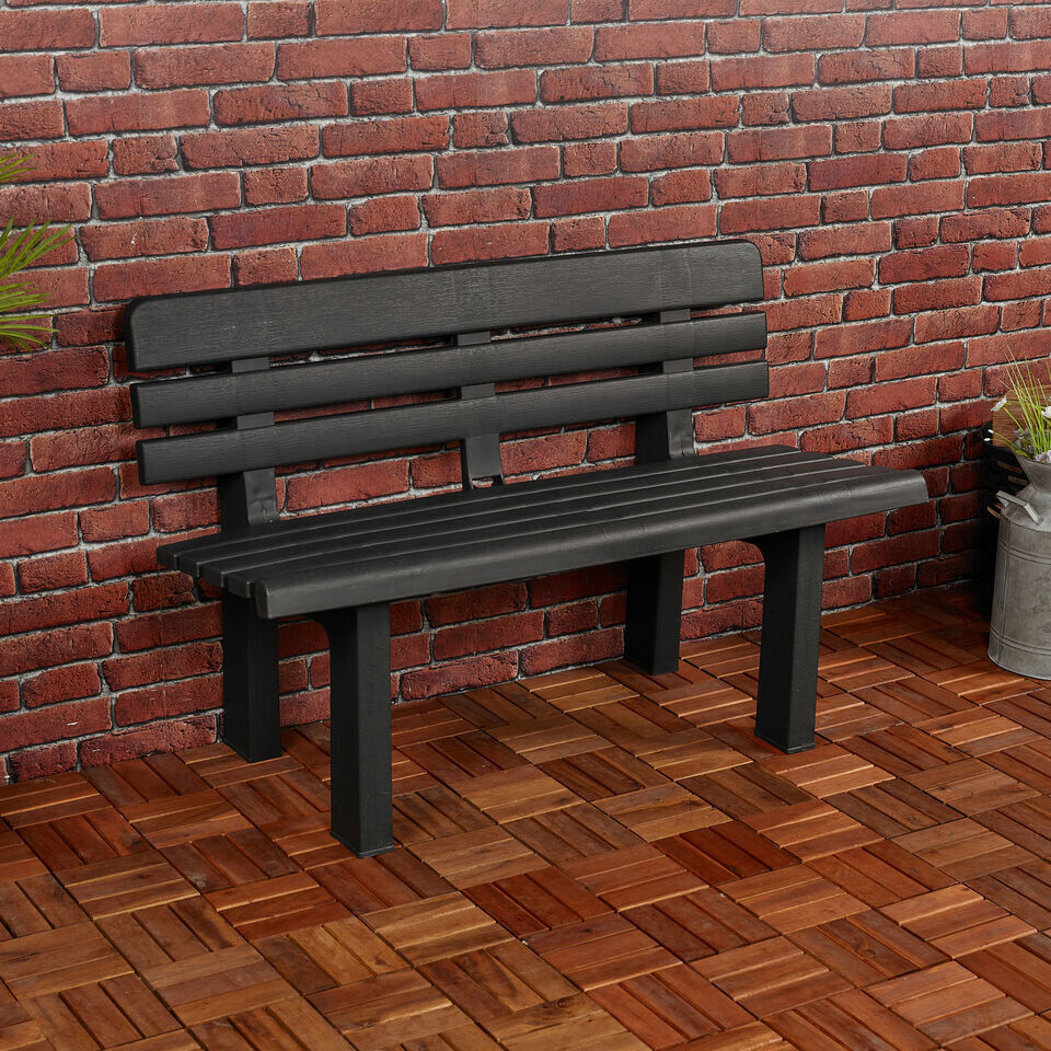 Lark Manor Hamlin 43.3 cm W Plastic Garden Bench Black 28cm H X 43.3cm W X 20.5cm D