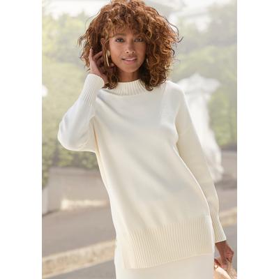 Stehkragenpullover LASCANA "mit breiten Abschlüssen", Damen, Gr. 44/46, beige (hellbeige), Strick, Obermaterial: 50% Viskose, 28% Polyester, 22% Polyamid, unifarben, figurumspielend hüftbedeckend, hoch geschlossener Ausschnitt, Pullover...