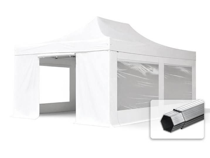 TOOLPORT 4x6 m Tonnelle pliante Alu\, PES 800\, côtés panoramiques\, blanc