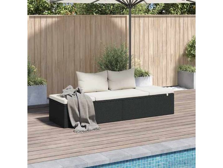 Lit de jardin en résine tressée - - 195x60 cm - Réglable - Résine tressée - Coussin amovible - Facile à assembler
