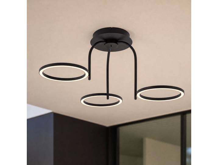 Plafonnier d'extérieur LED Sylvara, à 3 lampes, CCT, noir - Lucande - Design - Métal - Multi-ampoules