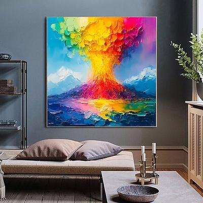 rot gelb blau Messer Malerei handgemachte Ölgemälde moderne abstrakte auf Leinwand Wandkunst Dekoration Mount Fuji Vulkanausbruch Landschaft für Wohnkultur kein Rahmen