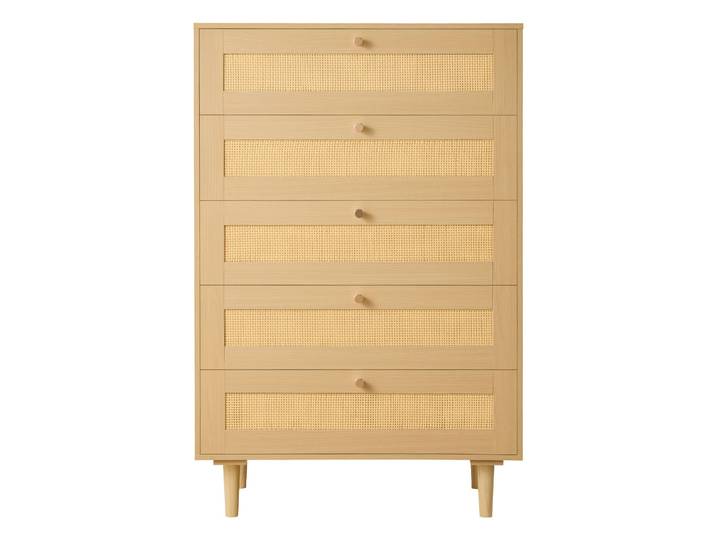 Commode en rotin SucceBuy à 3/5/6 tiroirs, commode en rotin naturel avec poignées métalliques et pieds en bois pour chambre à coucher, salon