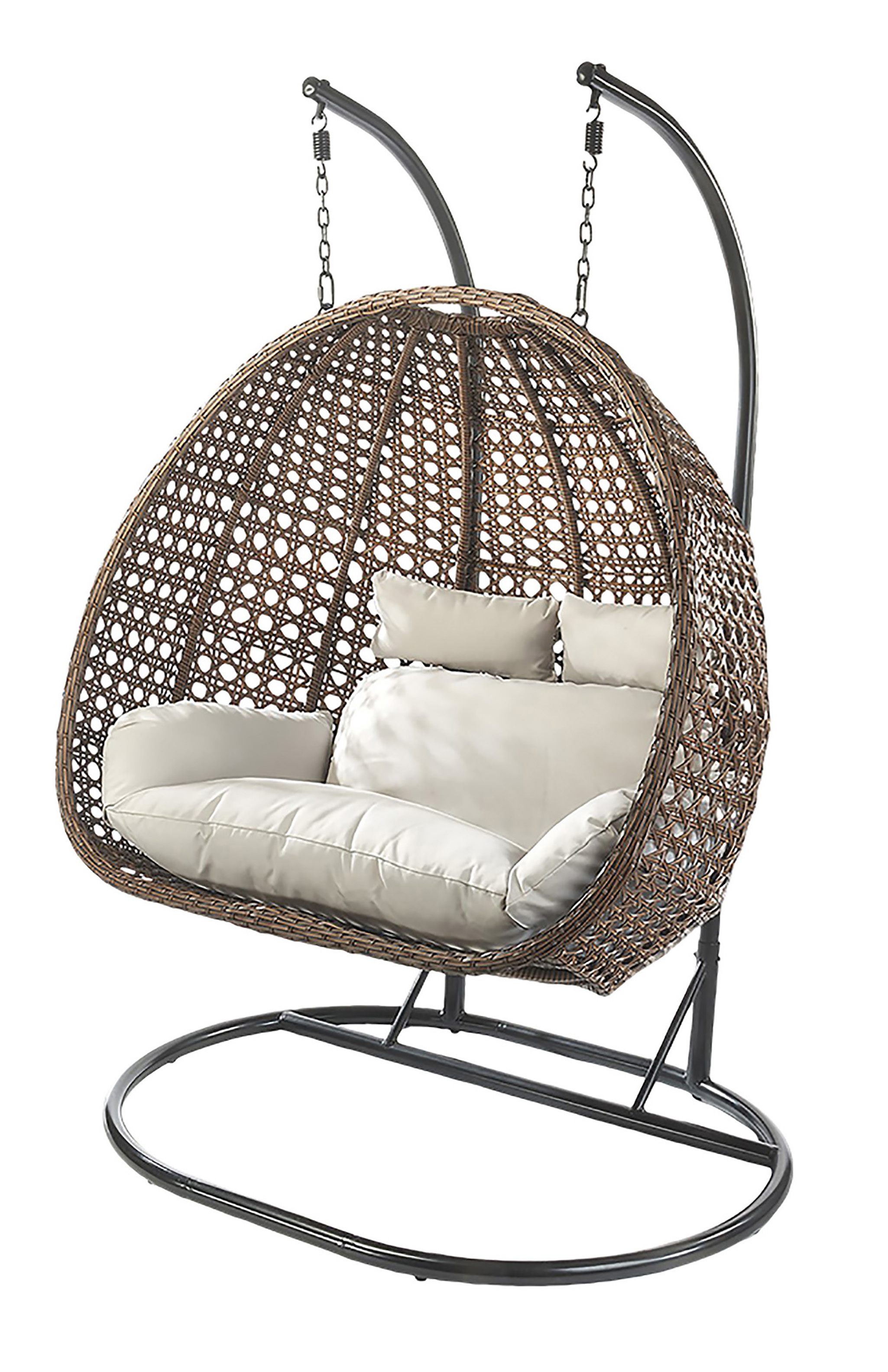 Kobolo Hängekorb Hängesessel BRUNO Polyrattan für zwei Personen inkl Gestell und Kissen - Gartensessel Hängeschaukel Hängesitz Schaukel Hanging basket