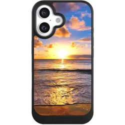 Nivocase Hülle für Apple iPhone 16 Handyhülle NIVOcore Case Schwarz Meer Sonnenuntergang Strand (Apple iPhone 16), Smartphone Hülle, Schwarz