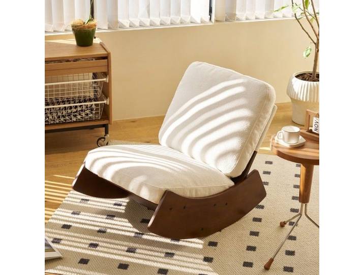 Fauteuil à bascule berçant confortable rembourré haute qualité structure bois massif salon chambre enfant 90x61.5x71.9cm Blanc