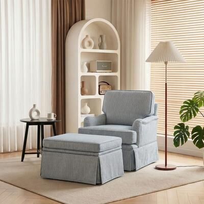 DREAMSIDEA Skirted Swivel Accent Nailhead Barrel Chair With Storage Ottoman Set