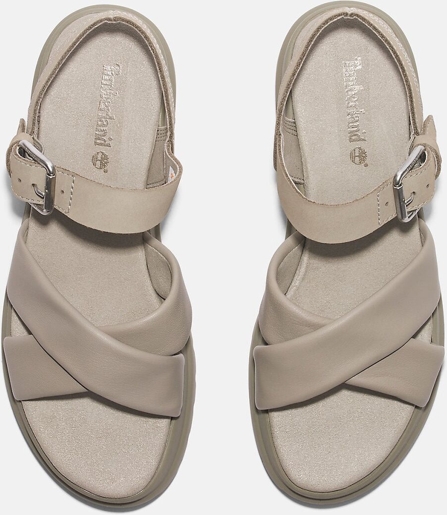 Sandale TIMBERLAND "London Vibe CROSS STRAP SANDAL", Damen, Gr. 40 (9), grau (lt tpe f gra), Leder, Schuhe Sandale lt tpe f gra 40 (9)