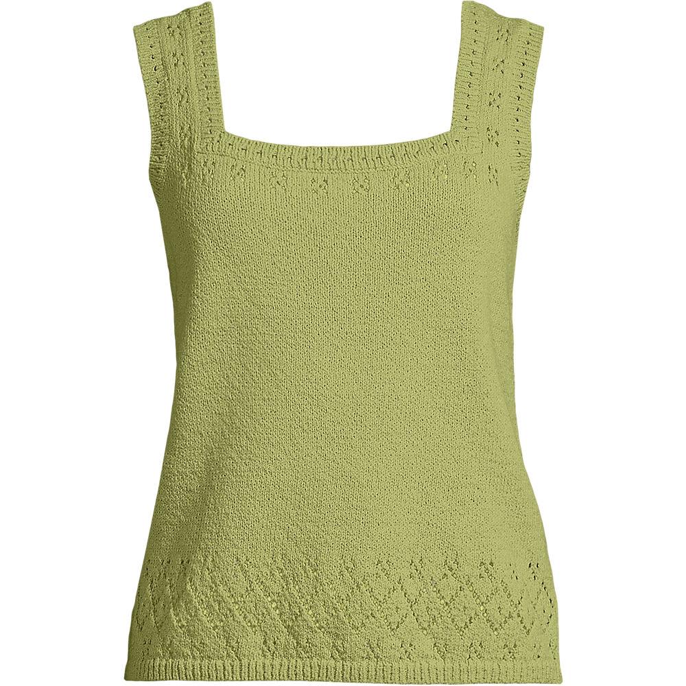 Feinstrick-Top mit Ajourdetails für Damen, Damen, size: regular, Grün, Baumwoll-Mischung/Polyester-Mischung, by Lands' End