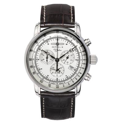 Chronograph ZEPPELIN "100 Jahre", braun (dunkelbraun, silberfarben, silberfarben), Armbanduhren, Herren, silberfarben, Chronograph, Armbanduhr, Quarzuhr, Herrenuhr, Datum, Stoppfunktion, Made in Germany
