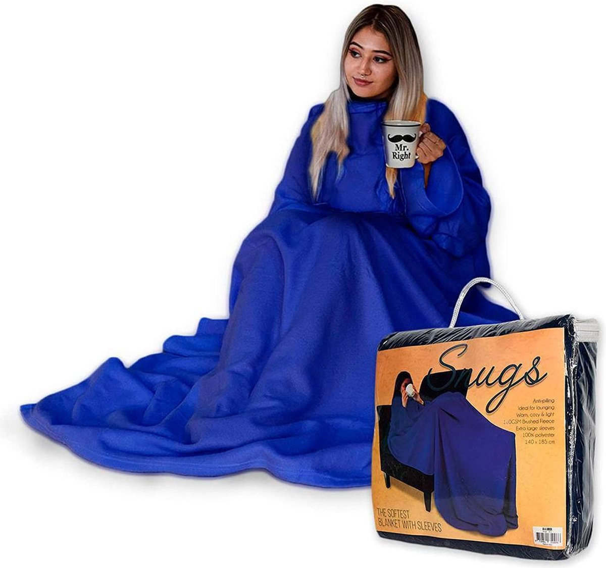 MikaMax Snugs Fleece Deken met Mouwen - Blauw - 140 x 185 cm