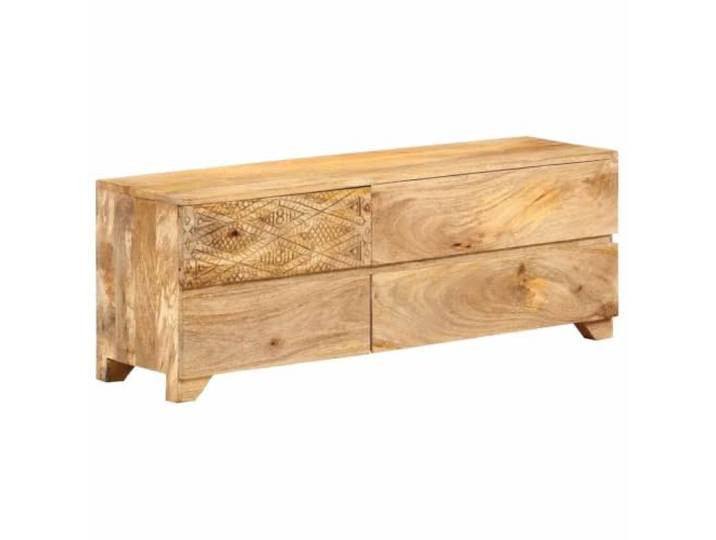 TV-Schrank aus Mango-Massivholz, 110 x 30 x 40 cm, mit 4 Schubladen Massives Mangoholz, gebleichte Oberfläche, MDF, 4 Schubladen, stabile Oberfläche, fertig montiert, geschnitztes Muster