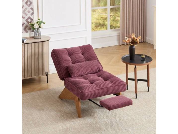 Fauteuil- Xylo- en tissu avec repose-pieds avec coussin lombaire pieds en bois dossier réglable sans dossier