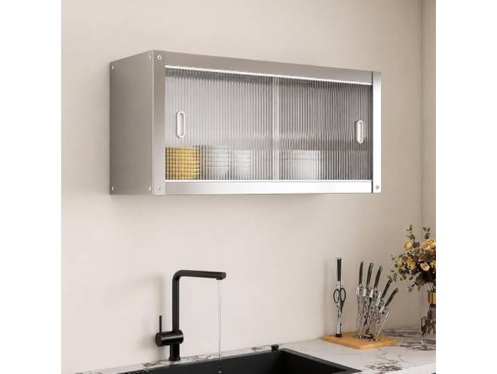 FQMYLTYN Wandhängender Küchenschrank, Edelstahl Schrank mit Schiebetüren Gewürzregale mit großem Fassungsvermögen, für Küche, Wohnzimmer, Badezimmer und Balkon(60x30x40cm/24x12x16in)