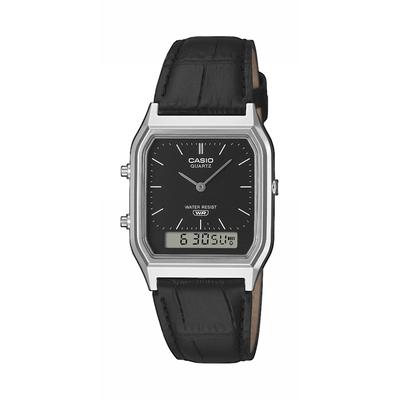 Chronograph CASIO VINTAGE, schwarz, silberfarben, Armbanduhren, Damen, Chronograph, Quarzuhr, Armbanduhr, Damenuhr, Herrenuhr, Lederarmband, analog