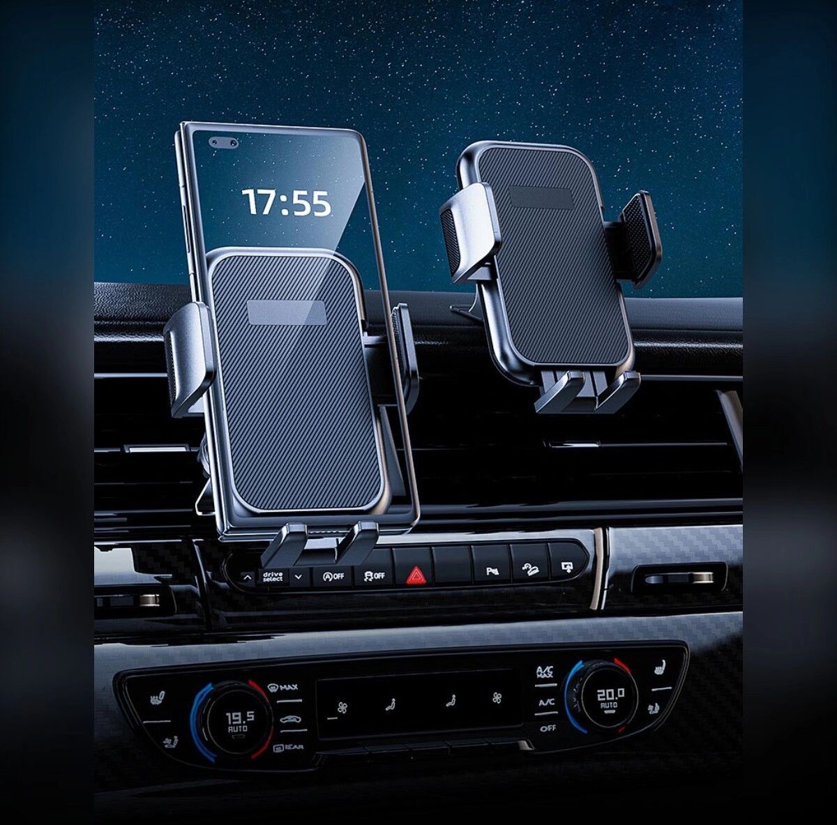 INF Faltbarer Klebe-Auto-Handyhalter – Aluminiumlegierung+PC, 360° drehbarer Kugelkopf, ausziehbare Stütze, sandgestrahltes