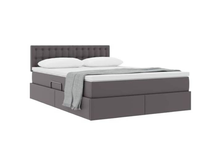 KTHLBRH Boxspringbett Grau 140 x 200 cm mit Matratze Kunstleder, hydraulischer Aufbau, Lattenrost, Kopfteil im Lieferumfang enthalten