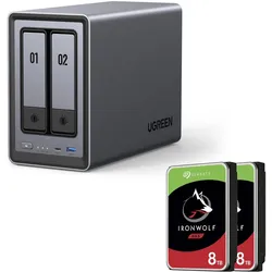 Ugreen NASync DXP2800 NAS System 2-Bay + Seagate Festplatte (2 x 8 TB, Seagate Ironwolf), NAS, Grau