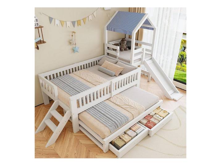 LuxusKollektion Spielbett Kinderbett mit Rutsche & Ausziehbett