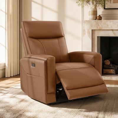 Spruce & Spring Modern Top-Grain Leather Power Recliner Chair with Dual Mode & USB Charging Ports