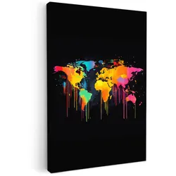 LEINWANDBILD Weltkarte - Farbe - Bunt - Graffiti - Welt Wanddeko 40x60 cm