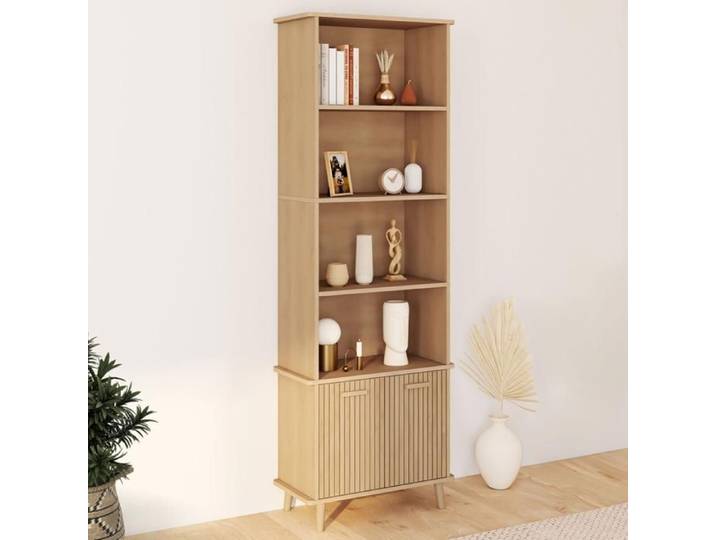 IDMARKET Etagère bibliothèque 4 niveaux avec placard JULIETTE lattes tasseau bois coloris chêne