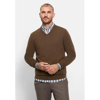 Strickpullover OLYMP "OLYMP Casual Strick, Pullover", Herren, Gr. XXL, braun (schwarz, braun), 100% Schurwolle, Pullover Strickpullover
