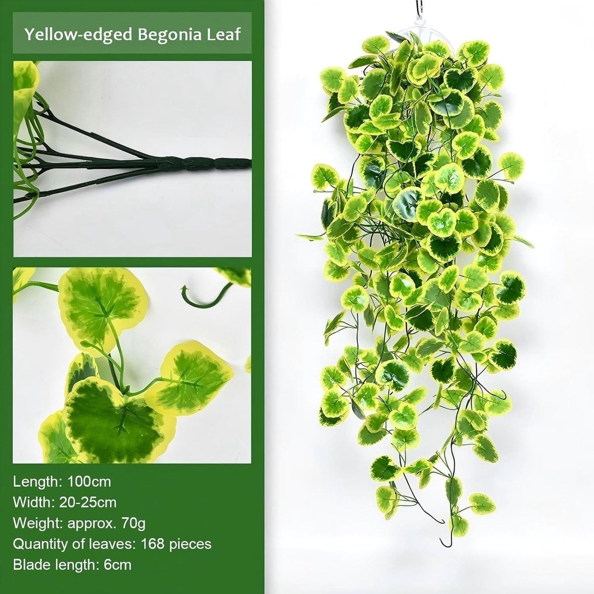 Set van 3 groene hangende kunstplanten voor interieurdecoratie