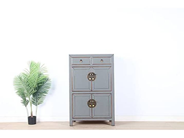 Yajutang Chinesische Kommode Hochzeitschrank Schrank grau RAL7005