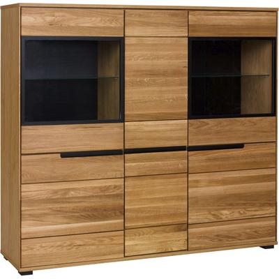 Highboard HOME AFFAIRE, braun, B:162,5cm H:146,5cm T:40,5cm, Holz teilmassiv, Sideboards, Highboard, Aluglastüren in Schwarz, Türen mit dampfer, dunklen Innenrückseite