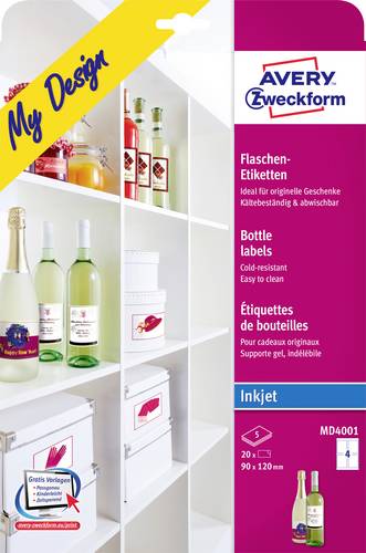 Avery-Zweckform MD4001 Flaschenetiketten 90 x 120mm Papier Weiß 20 St. Permanent haftend Tintenstrahldrucker