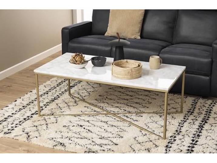 möbelando Couchtisch >Alisma< in Weiss, Marmor - 120x46x60cm (BxHxT)