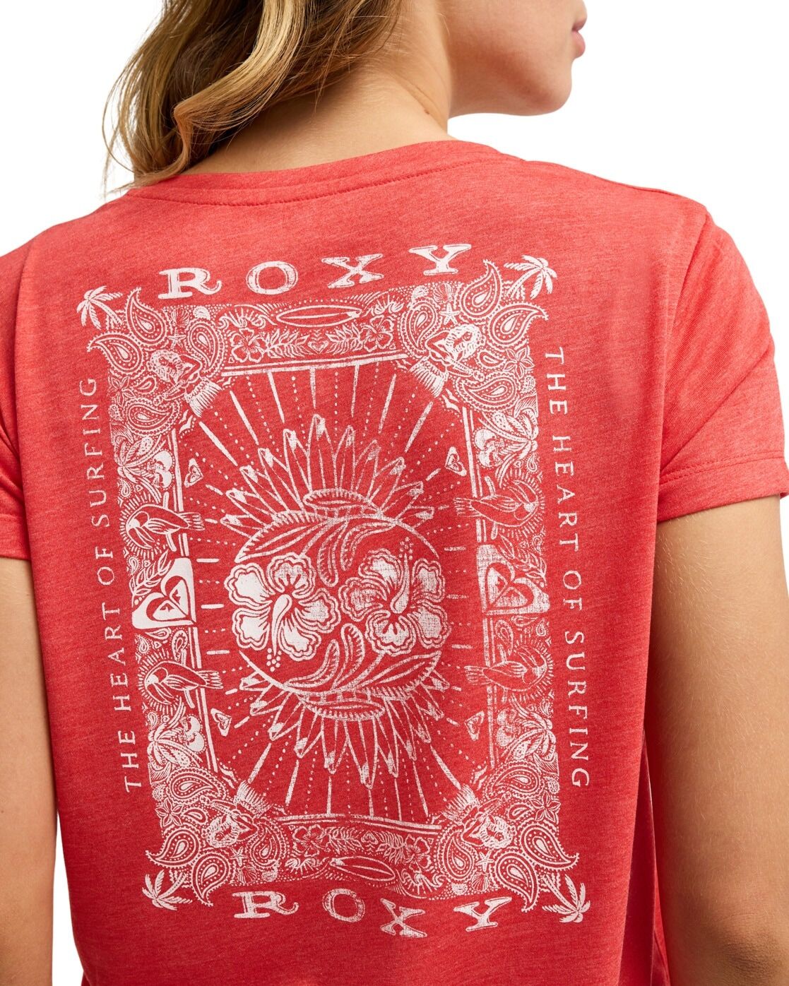 T-Shirt ROXY "Laguna Green V Neck", Damen, Gr. XXS, rot (hibiscus), Obermaterial: 65% Polyester, 35% Viskose., Shirts T-Shirt hibiscus XXS