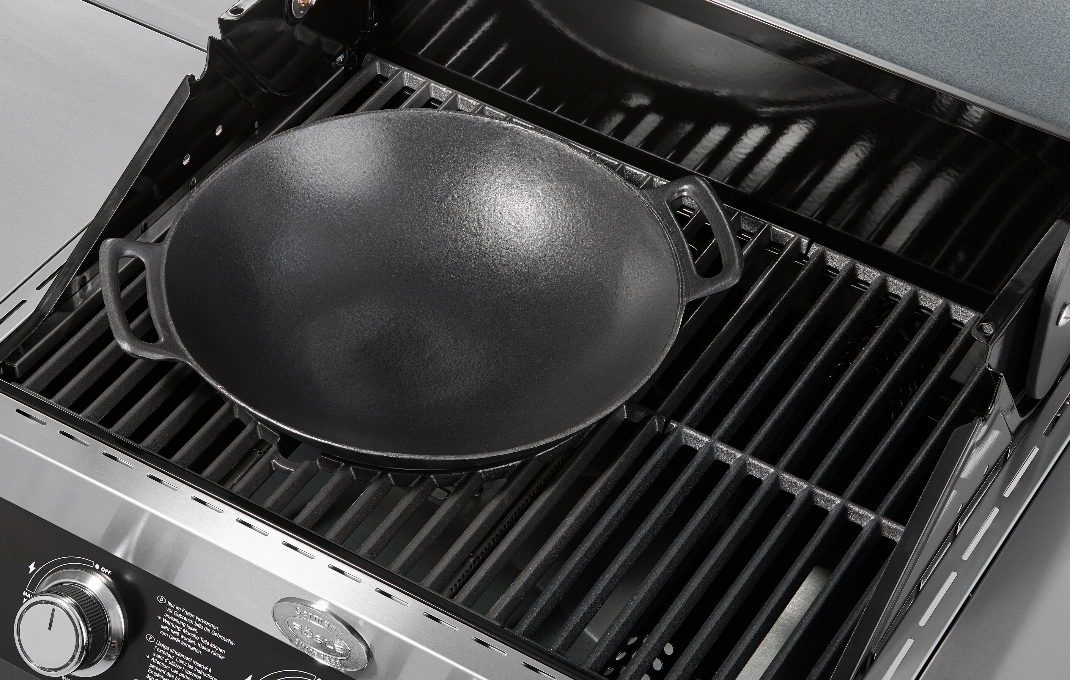 Wok RÖSLE "VARIO, 25409", schwarz, B:36,5cm H:11cm, Pfannen, Wok, für Herd und Grill