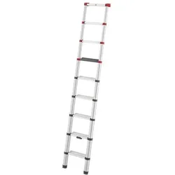 Hailo, Leiter + Gerüst, Stufen-Teleskop-Anlegeleiter Aluminium SprossenStufen 9 max. Gesamtbelastung 150 kg (Anlegeleiter, Teleskopleiter, 265 cm)