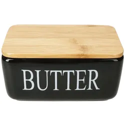 RENI Butterdose schwarz mit Bambusdeckel aus Keramik - 99881*****Standort: Regal T3 /// Platz 210