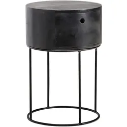 KADIMA DESIGN Nachtkonsole Mango Massivholz Metall 40x40x60 cm Nachttisch Schwarz, Design Nachtkommode Rund Boxspringbett mit Schublade, Nachtkästchen mit