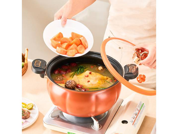 Marmite à ragoût de citrouille multifonction à double poignée, antiadhésive, légère autocuiseur pour Induction de gaz, bouillir à la vapeur, marmite de cuisson de soupe