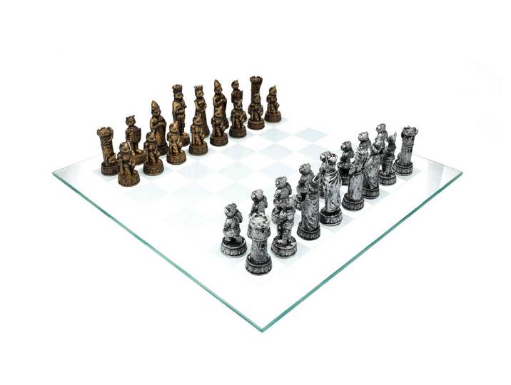 Figuren Shop GmbH Spiel Schachspiel - Hunde vs. Katzen - Tierfgur Tierdeko Schach Dekoration