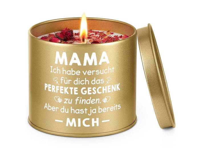 Duftkerze Mama Geschenk Sojawachs mit Kristallen 9 oz, Goldfarben, Paraffin, 7.5 cm, Dekoration, Kerzen & Kerzenhalter, Duftkerzen