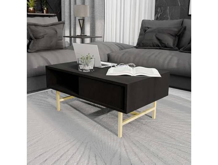 Hanah Home Stylish Black Coffee Table, 90 x 54 x 39.6 cm 100% Melamine Coated Chipboard & Metal Modern Design for Living Room & Office