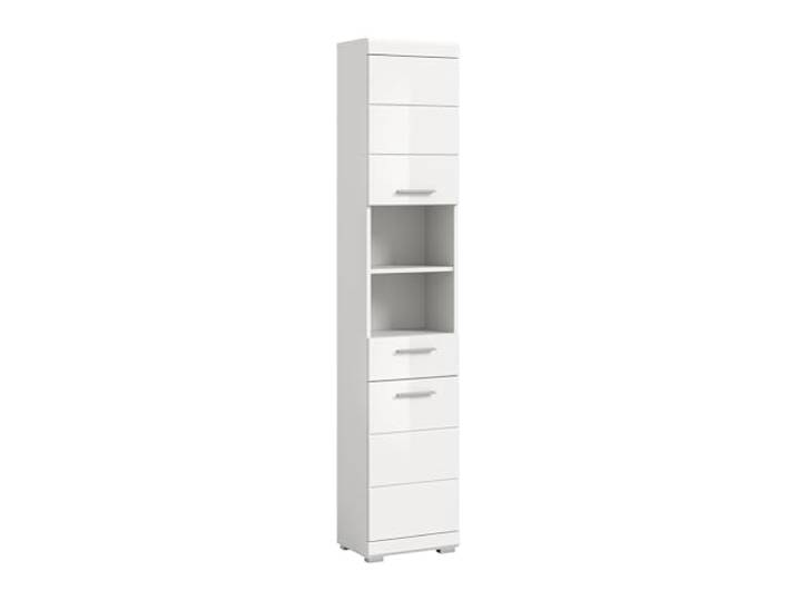 xonox.home - Hochschrank Linus 30x182x31 cm in Front weiß Hochglanz Korpus weiß - Badezimmer Badschrank schmaler Badezimmerschrank - modern, platzsparend und funktional