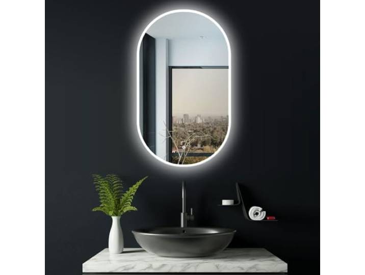ApeJoy LED-Wandspiegel oval 45x75 cm, Rahmenlos mit Lichtkranz & Touch Dekospiegel mit Memory-Funktion und Lichtfarbe 2700–6500 K für Schminktisch, Ankleide, Flur, Pflege und Styling, IP44