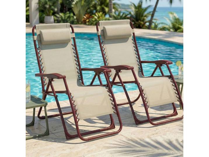 CASABEL lot de 2 chaises pliantes Zéro Gravité Terracotta fauteuils extérieurs inclinables et confortables Acier & toile Textilene