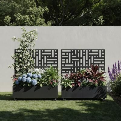 Lumibee 2-Piece Outdoor Metal Privacy Fence Screen Planter Box with Trellis