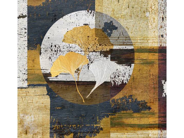 Gemälde QUEENCE Aluminium Bild Goldeffekt Abstrakte Collage Ginkgo , braun (farbe bild(er): gold,blau,we), B:60cm H:60cm T:0,4cm, Alu Dibond, Bilder, Gemälde, Alu Dibond mit gebürsteter Struktur für einen edlen Metall Effekt