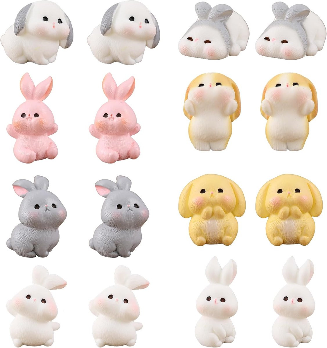 ShopVlot Miniatuur konijnen set van 8 stuks voor fairy garden decoratie van plastic en resin