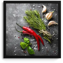 POSTER MIT RAHMEN Pfeffer - Kräuter - Gewürze - Beton 40x40 cm