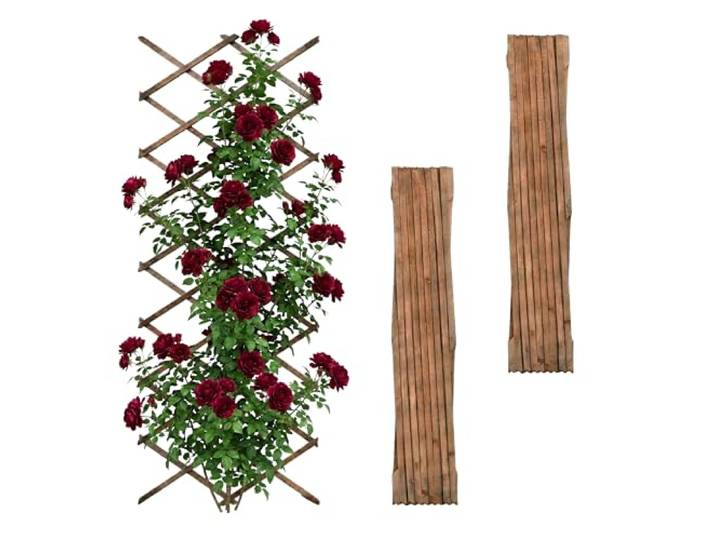 Relaxdays Treillis Extensible Lot de 3\, 310x90 cm\, Bois\, Finition brûlée fixation murale\, pour plantes grimpantes