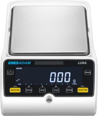 Präzisionswaage ae ADAM Luna LBB 8001e, ungeeicht, externe Kalibrierung, Ablesbarkeit 0,1 g/Wägebereich bis 8 kg, RS-232/USB, LC-Display